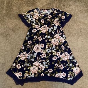 SJS navy blue with pink and blue floral details, tent dress, petite small